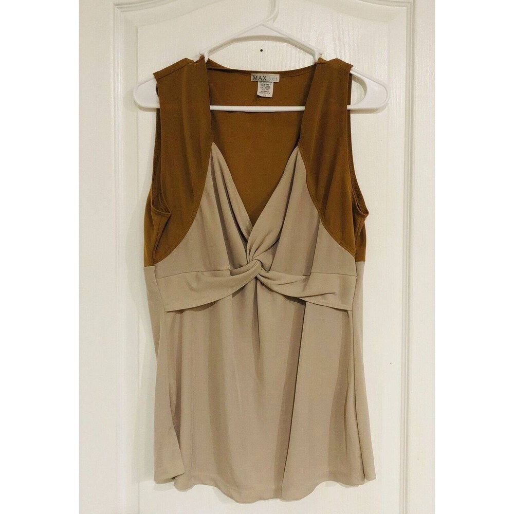 Max Loft Women’s Top Sleeveless V-Neck Knotted Tan Brown Plus Size 3X